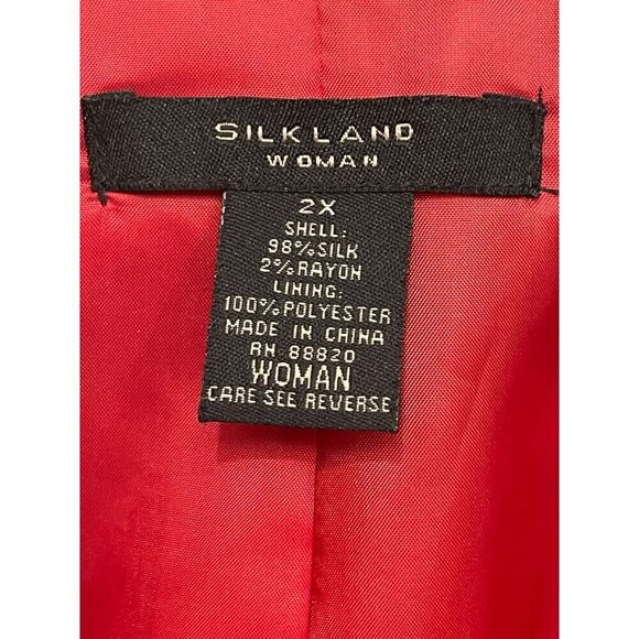 Silkland Woman Size 2X Cherry Red Jacket W/ Black Paisley Print 98% Silk Classic - Picture 3 of 6